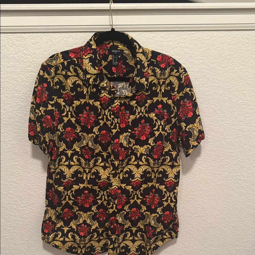 Men's Black and Gold Floral Shirt